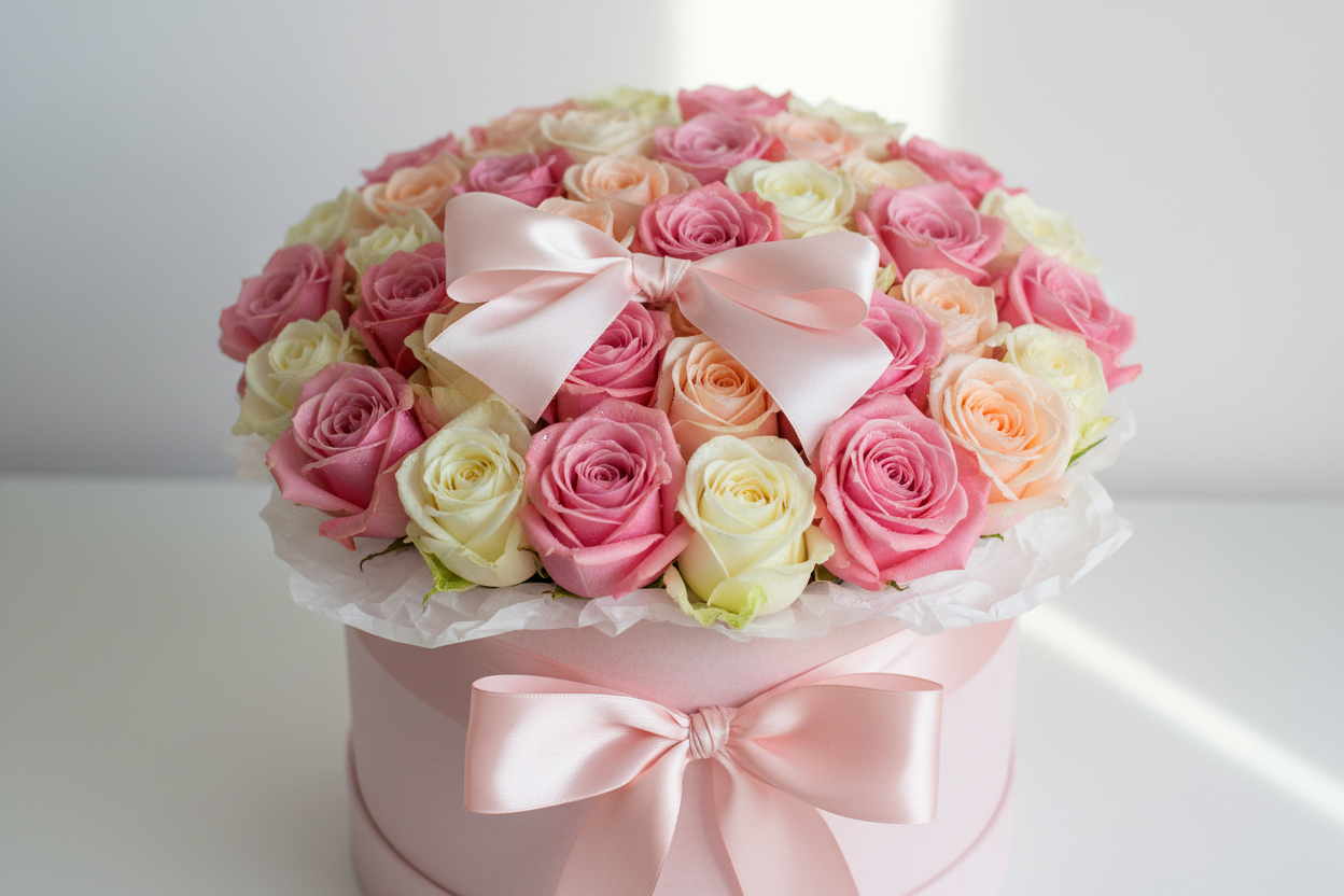 Boxe roses soft night wrapped as gift