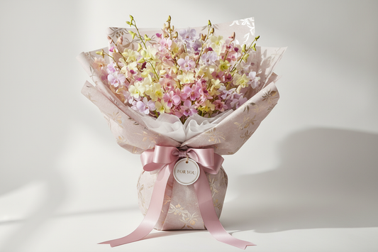 Dendrodium little orchids wrapped as gift