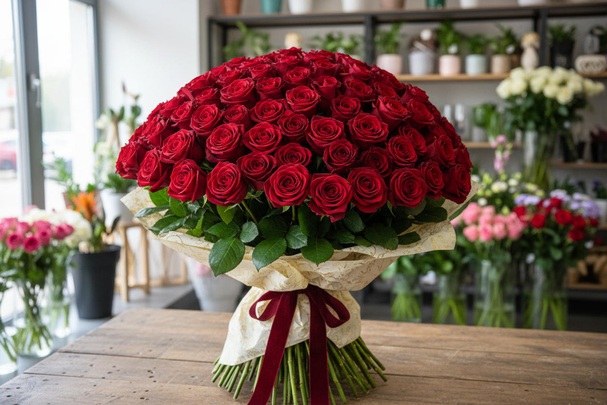 I want it to be less ai generated, and i also want the bouquet to be larger