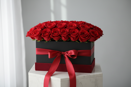 Box red roses