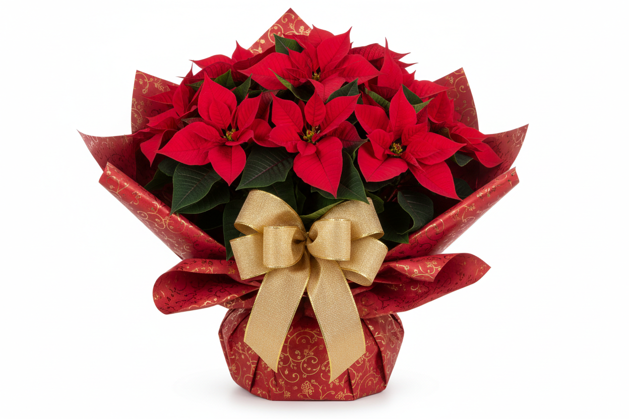 Georgeous arrangment Poinsetia wrapped as gift