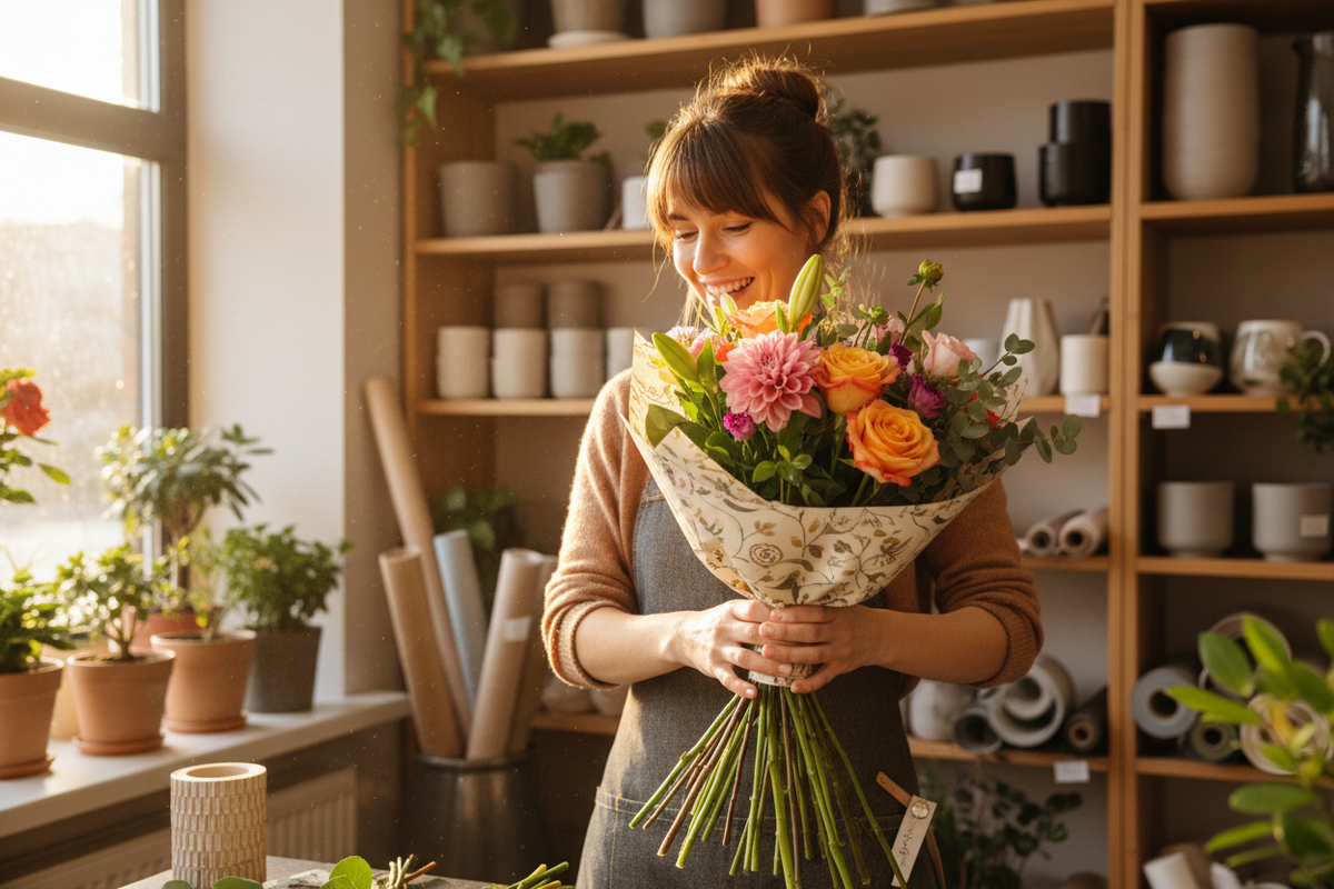 i want the woman to be seen wrapping the image