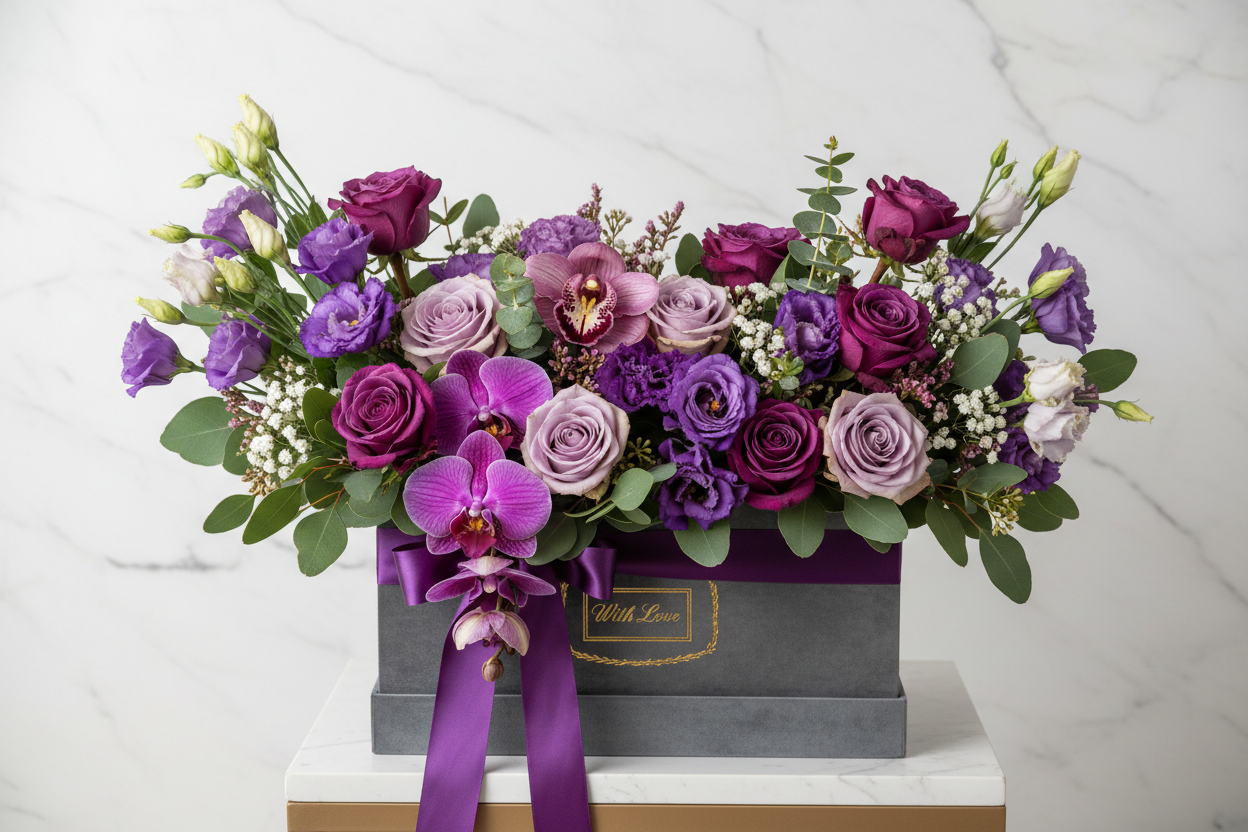 Purple Éclat Box flowers