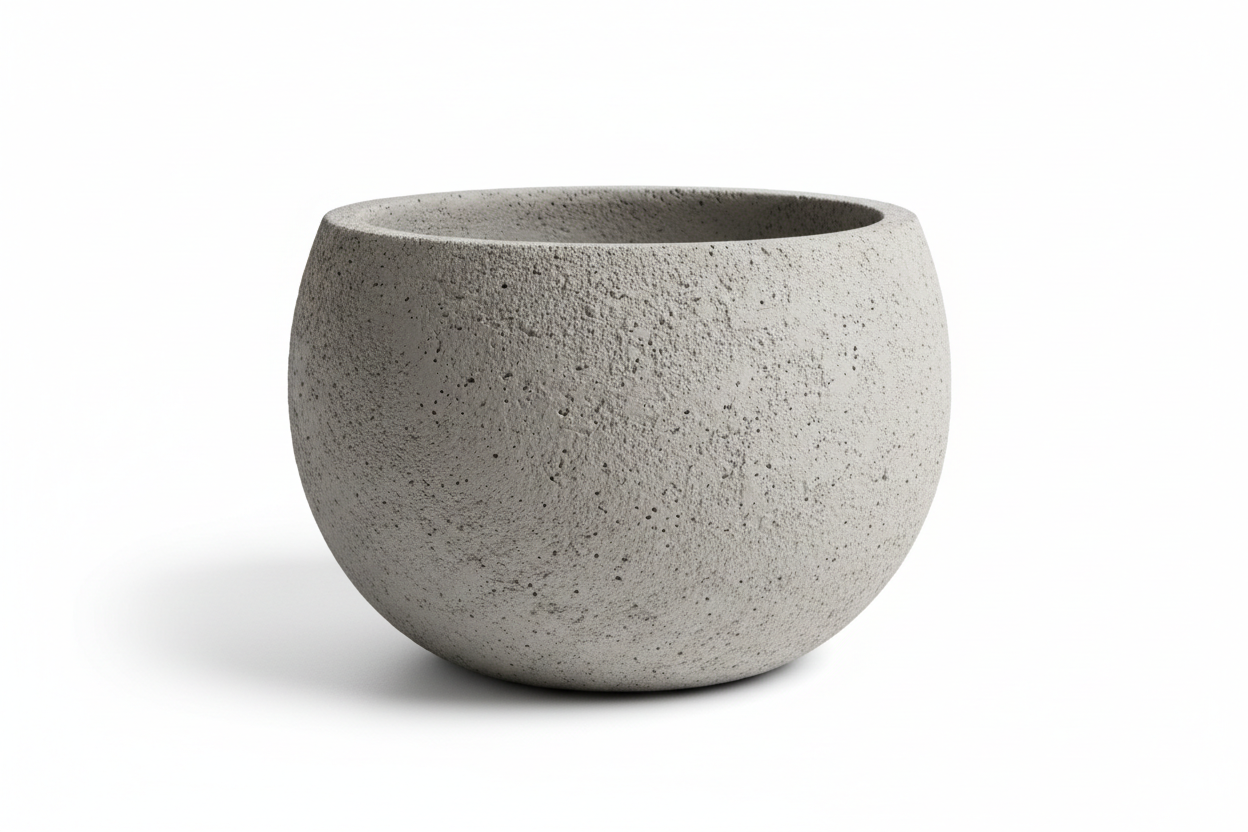 Round textured cement plante gray
